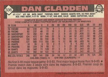 1986 O-Pee-Chee #336 Dan Gladden Back