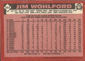 1986 O-Pee-Chee #344 Jim Wohlford Back