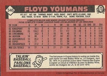 1986 O-Pee-Chee #346 Floyd Youmans Back