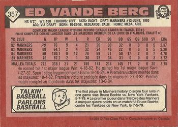 1986 O-Pee-Chee #357 Ed Vande Berg Back