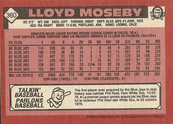 1986 O-Pee-Chee #360 Lloyd Moseby Back