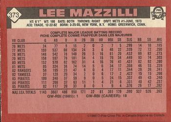 1986 O-Pee-Chee #373 Lee Mazzilli Back
