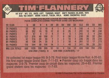 1986 O-Pee-Chee #387 Tim Flannery Back
