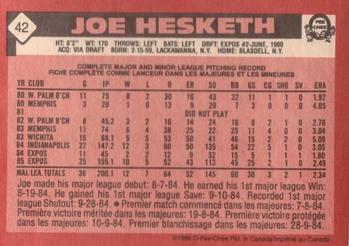 1986 O-Pee-Chee #42 Joe Hesketh Back