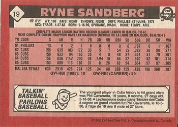 1986 O-Pee-Chee #19 Ryne Sandberg Back