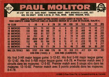 1986 O-Pee-Chee #267 Paul Molitor Back