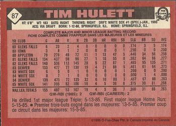 1986 O-Pee-Chee #87 Tim Hulett Back