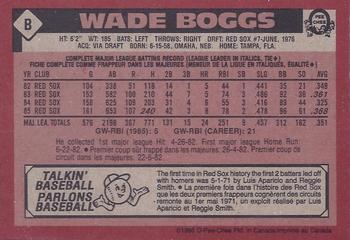 1986 O-Pee-Chee - Wax Box Bottom Panels Singles #B Wade Boggs Back