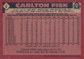 1986 O-Pee-Chee - Wax Box Bottom Panels Singles #E Carlton Fisk Back