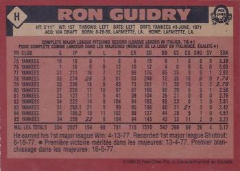 1986 O-Pee-Chee - Wax Box Bottom Panels Singles #H Ron Guidry Back