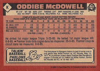 1986 O-Pee-Chee - Wax Box Bottom Panels Singles #K Oddibe McDowell Back
