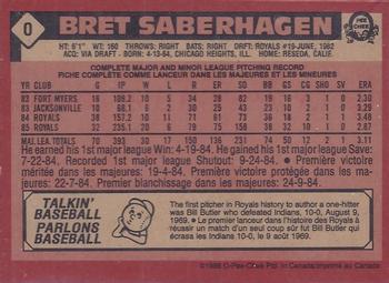1986 O-Pee-Chee - Wax Box Bottom Panels Singles #O Bret Saberhagen Back