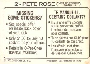 1986 O-Pee-Chee Stickers #2 Pete Rose Back