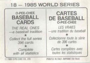 1986 O-Pee-Chee Stickers #18 1985 World Series Back