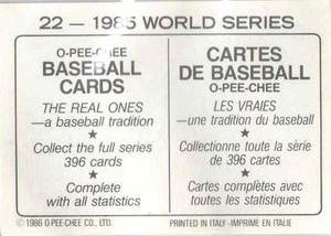 1986 O-Pee-Chee Stickers #22 1985 World Series Back