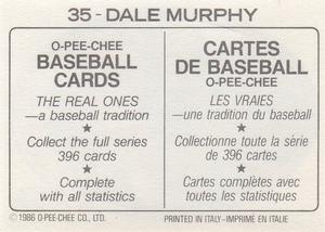 1986 O-Pee-Chee Stickers #35 Dale Murphy Back