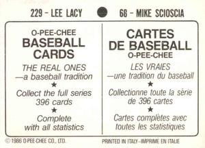1986 O-Pee-Chee Stickers #68 / 229 Mike Scioscia / Lee Lacy Back