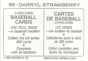 1986 O-Pee-Chee Stickers #95 Darryl Strawberry Back