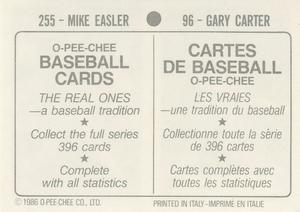 1986 O-Pee-Chee Stickers #96 / 255 Gary Carter / Mike Easler Back