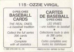 1986 O-Pee-Chee Stickers #115 Ozzie Virgil Back