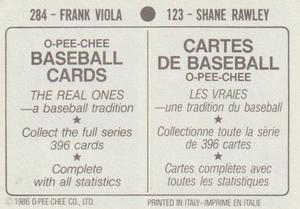 1986 O-Pee-Chee Stickers #123 / 284 Shane Rawley / Frank Viola Back
