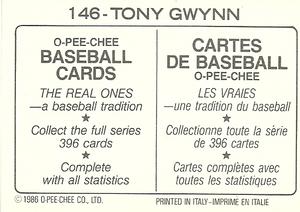 1986 O-Pee-Chee Stickers #146 Tony Gwynn Back