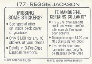 1986 O-Pee-Chee Stickers #177 Reggie Jackson Back