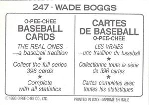 1986 O-Pee-Chee Stickers #247 Wade Boggs Back