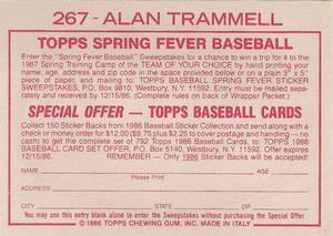 1986 Topps Stickers #267 Alan Trammell Back