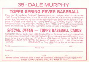 1986 Topps Stickers #35 Dale Murphy Back