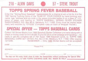 1986 Topps Stickers #57 / 218 Steve Trout / Alvin Davis Back