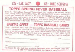 1986 Topps Stickers #68 / 229 Mike Scioscia / Lee Lacy Back