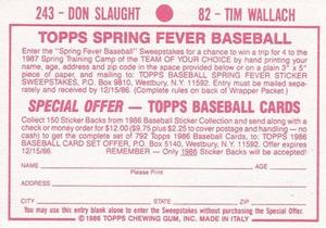 1986 Topps Stickers #82 / 243 Tim Wallach / Don Slaught Back