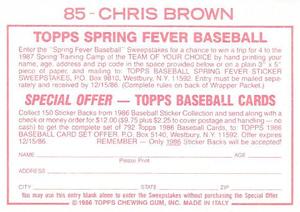 1986 Topps Stickers #85 Chris Brown Back