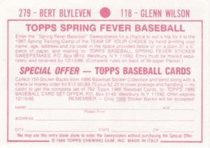 1986 Topps Stickers #118 / 279 Glenn Wilson / Bert Blyleven Back