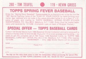 1986 Topps Stickers #119 / 280 Kevin Gross / Tim Teufel Back