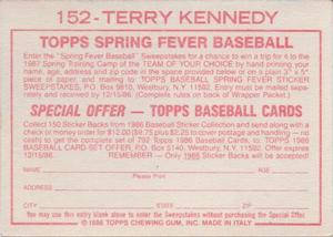 1986 Topps Stickers #152 Terry Kennedy Back