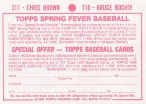 1986 Topps Stickers #170 / 311 Bruce Bochte / Chris Brown Back