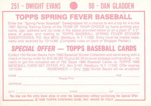 1986 Topps Stickers #90 / 251 Dan Gladden / Dwight Evans Back