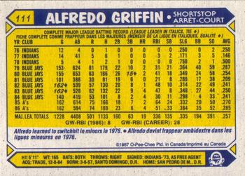 1987 O-Pee-Chee #111 Alfredo Griffin Back