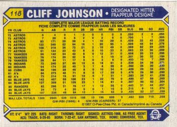 1987 O-Pee-Chee #118 Cliff Johnson Back