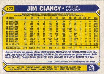 1987 O-Pee-Chee #122 Jim Clancy Back