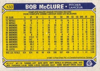 1987 O-Pee-Chee #133 Bob McClure Back