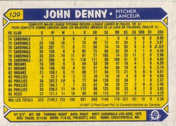1987 O-Pee-Chee #139 John Denny Back