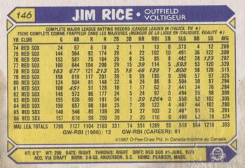 1987 O-Pee-Chee #146 Jim Rice Back