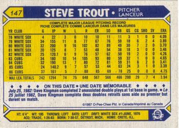1987 O-Pee-Chee #147 Steve Trout Back