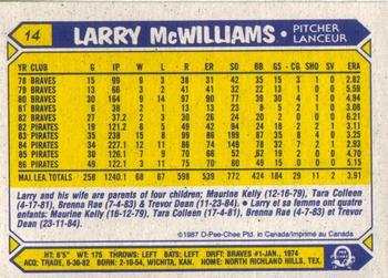 1987 O-Pee-Chee #14 Larry McWilliams Back