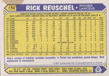 1987 O-Pee-Chee #154 Rick Reuschel Back