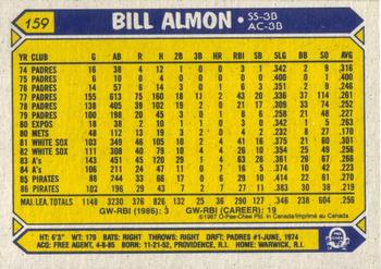 1987 O-Pee-Chee #159 Bill Almon Back
