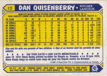 1987 O-Pee-Chee #15 Dan Quisenberry Back